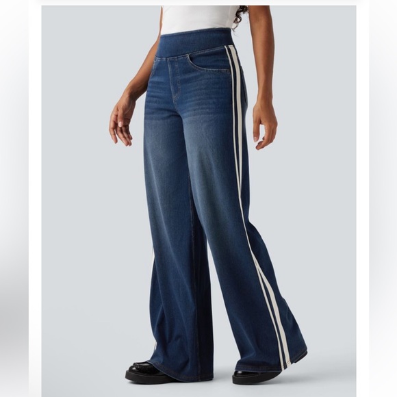 NWT Halara Wide Leg Flex Denim with White Stripes Size L - Picture 7 of 12
